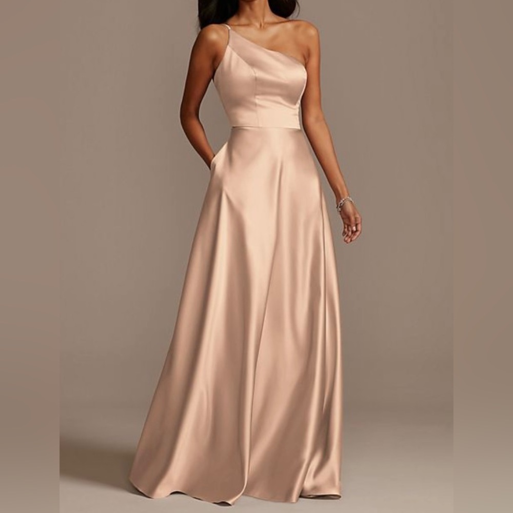 One shoulder satin a-line long bridesmaid dress